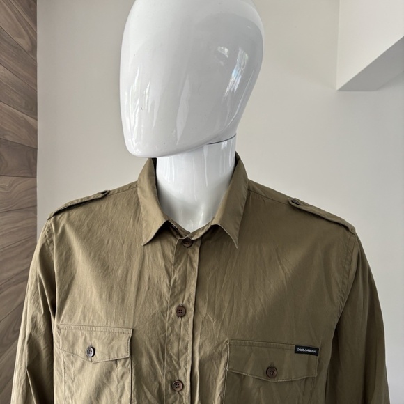 Dolce & Gabbana Military Shirt Long Sleeve Green Men's Sz 44 Authentic - Picture 7 of 9